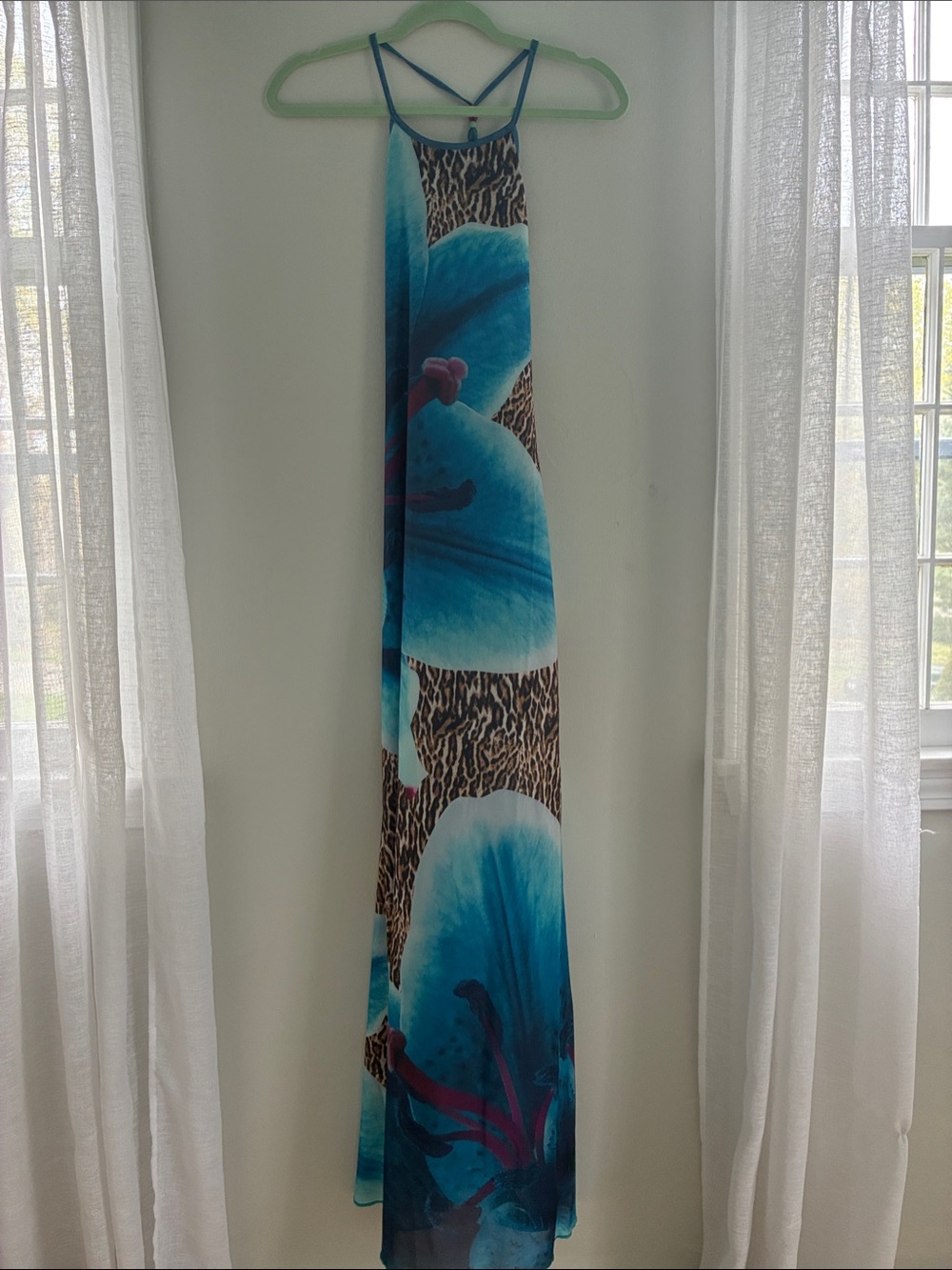 Peppermayo Blue Floral Maxi Dress with Leopard Print